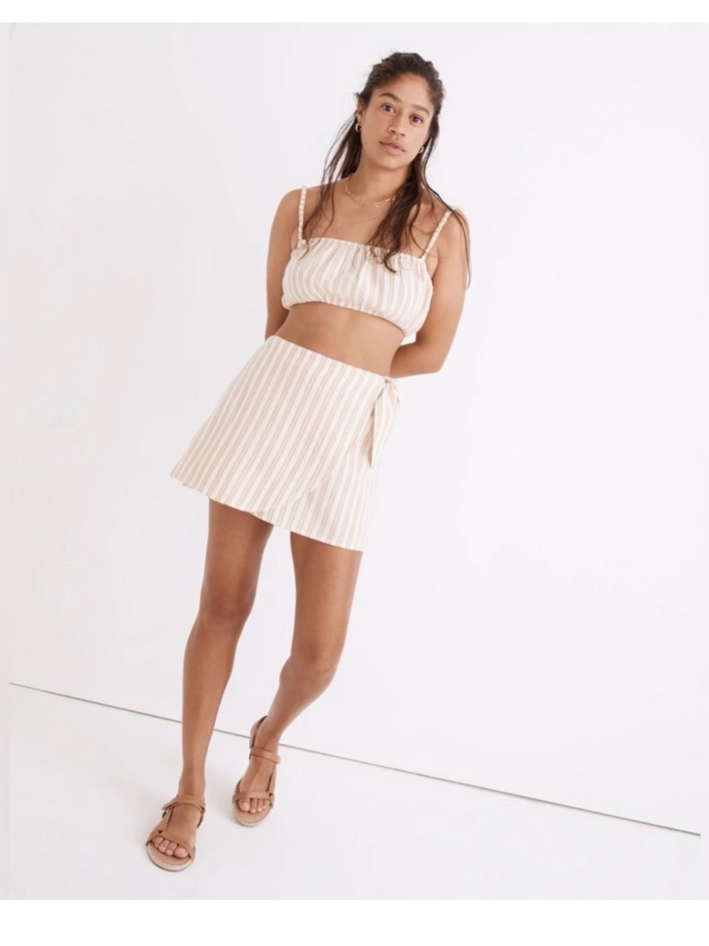 Madewell lightestspun cover‎ up wrap skirt cream and tan stripe size large.